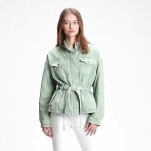 GAP Quilted Utility Belted Jacket In Green Dollar Size Medium
